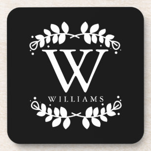 Elegant Black and White Modern Monogram Coaster