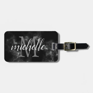 Elegant Black and White Modern Monogram Custom Luggage Tag