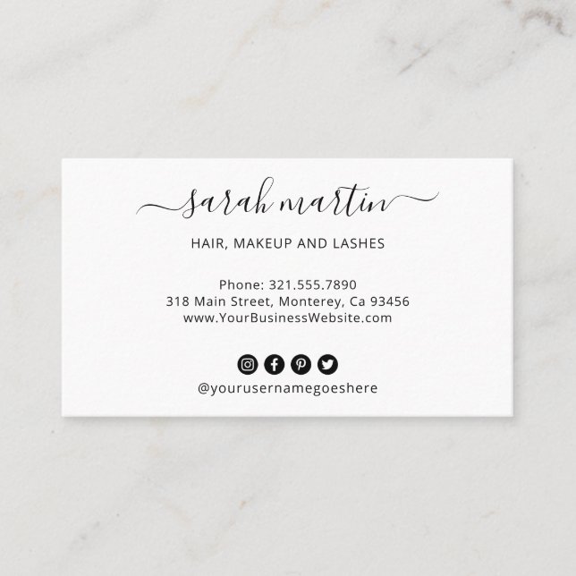 Elegant Black and White Modern Social Media Icons Business Card (Front)