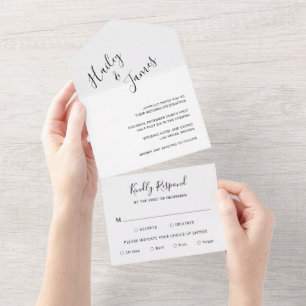 Elegant Black and White Modern Wedding All In One Invitation