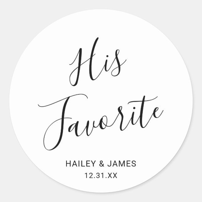 Elegant Black and White Modern Wedding Classic Round Sticker (Front)