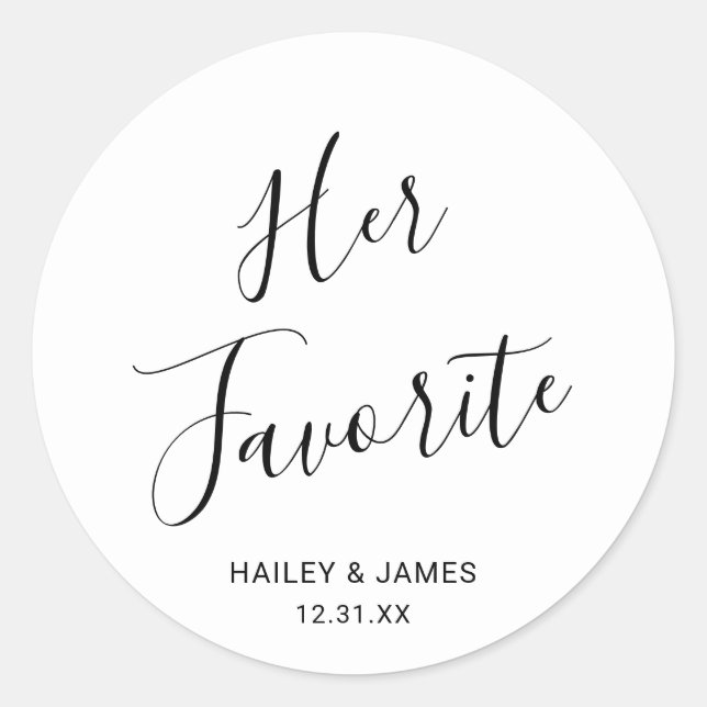 Elegant Black and White Modern Wedding Classic Round Sticker (Front)