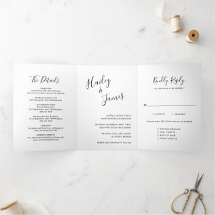 Elegant Black and White Modern Wedding Tri-Fold Invitation