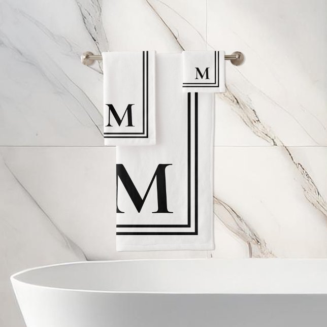 Elegant Black and White Monogram Bath Towel Set (Creator Uploaded)