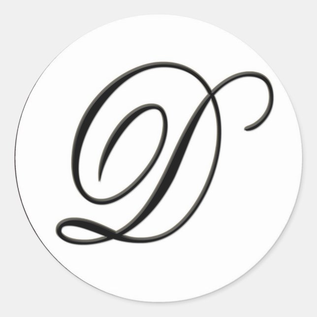 Elegant Black and White Monogram D Classic Round Sticker (Front)