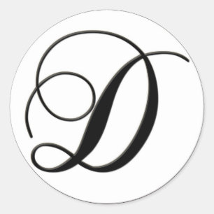 Elegant Black and White Monogram D Classic Round Sticker
