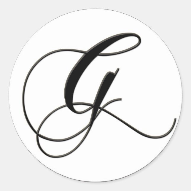 Elegant Black and White Monogram G Classic Round Sticker (Front)