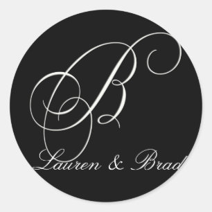 Elegant black and white monogram - initial B Classic Round Sticker