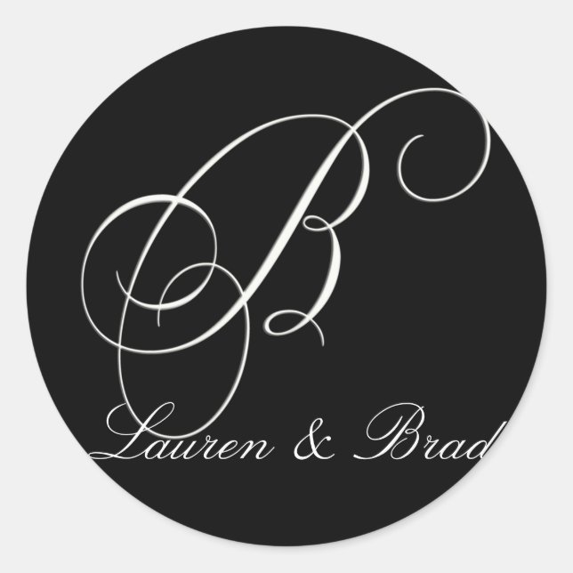 Elegant black and white monogram - initial B Classic Round Sticker (Front)