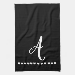 Elegant Black and White Monogram Initial Tea Towel