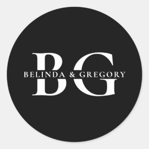 Elegant Black and White Monogram Initials Wedding Classic Round Sticker