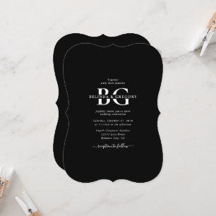Elegant Black and White Monogram Initials Wedding Invitation