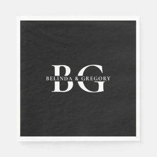 Elegant Black and White Monogram Initials Wedding Napkin