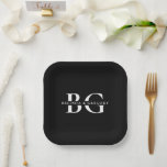 Elegant Black and White Monogram Initials Wedding Paper Plate<br><div class="desc">A minimalist black and white monogram initials wedding design. A simple design that uses the bride's and groom's initials and names to create an elegant classic monogram. A charming black and white minimalist monogrammed design with classy script typography. An elegant black and white monogram initials themed wedding paper plate design...</div>