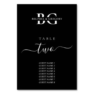 Elegant Black and White Monogram Initials Wedding Table Number