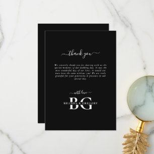 Elegant Black and White Monogram Initials Wedding Thank You Card
