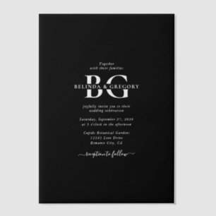 Elegant Black and White Monogram Initials Wedding Vellum Invitations