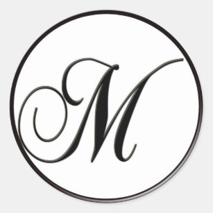 Elegant Black and White Monogram M Classic Round Sticker