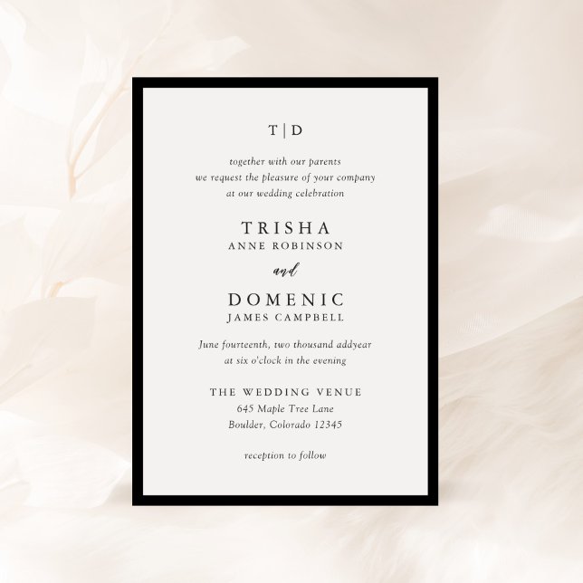 Elegant Black and White Monogram Modern Wedding Invitation (Creator Uploaded)