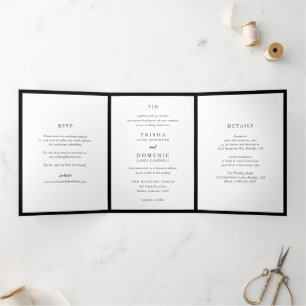 Elegant Black and White Monogram Modern Wedding Tri-Fold Invitation