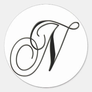 Elegant Black and White Monogram N Classic Round Sticker