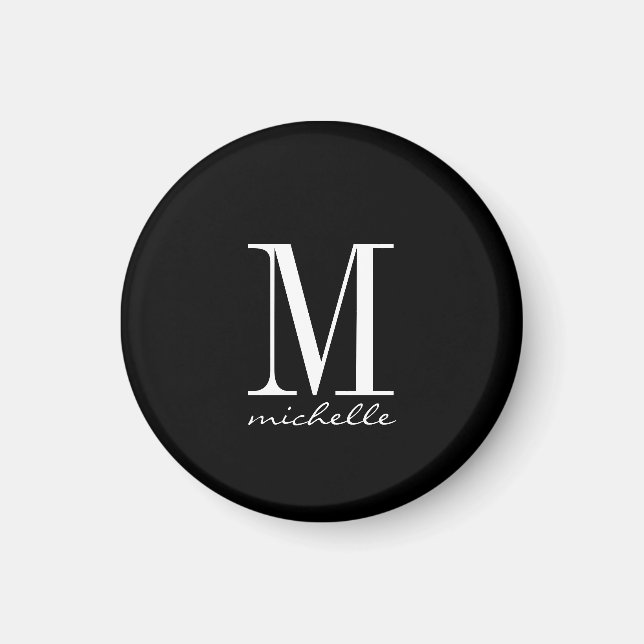 Elegant Black and White Monogram Name Custom Magnet (Front)