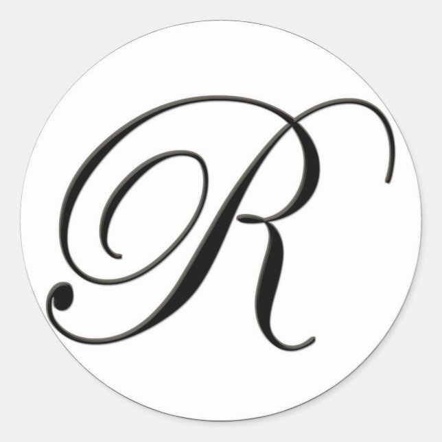 Elegant Black and White Monogram R Classic Round Sticker (Front)