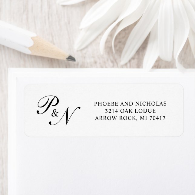 Elegant Black and White Monogram Return Address Label (Insitu)