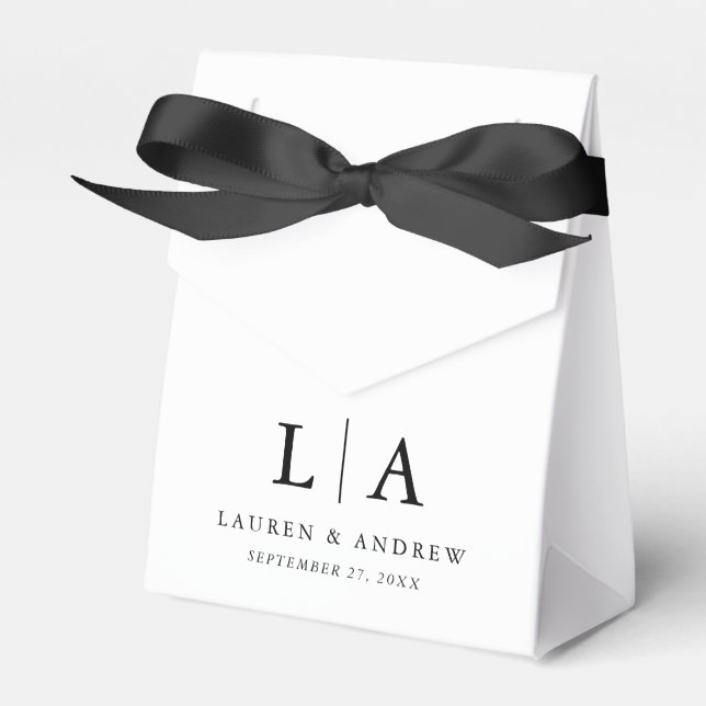 Elegant Black and White Monogram Simple Wedding Favour Box (Front Side)