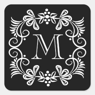 Elegant Black And White Monogram Stickers