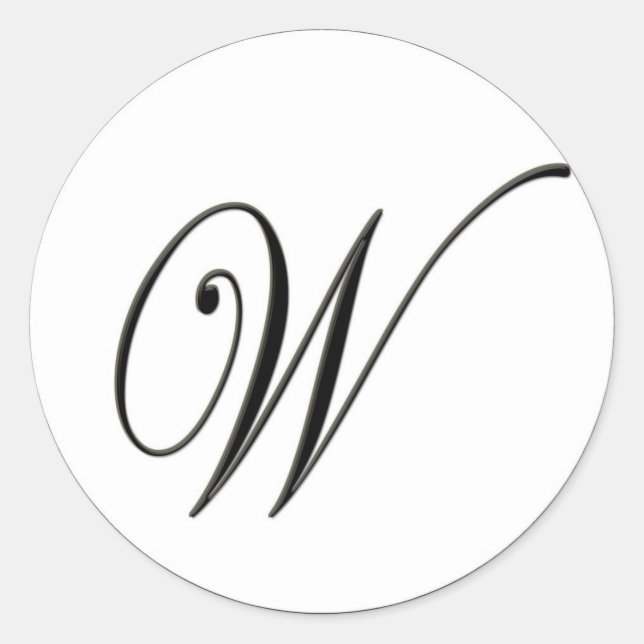 Elegant Black and White Monogram W Classic Round Sticker (Front)