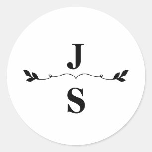 Elegant Black and White Monogram Wedding Classic Round Sticker