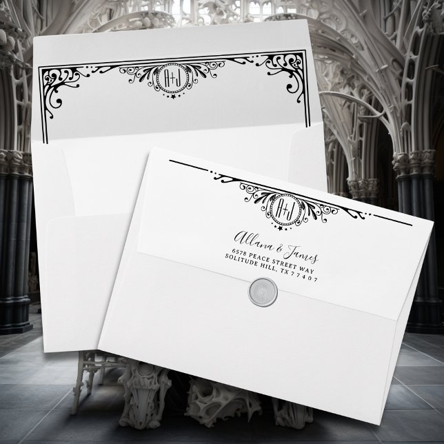 Elegant Black and White Monogram Wedding  Envelope (Creator Uploaded)