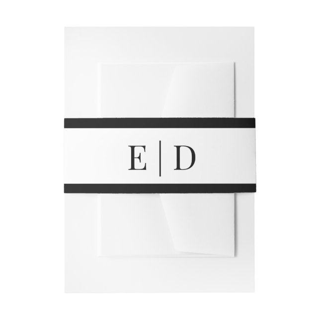 Elegant Black and White Monogram Wedding  Invitation Belly Band (Front Example)
