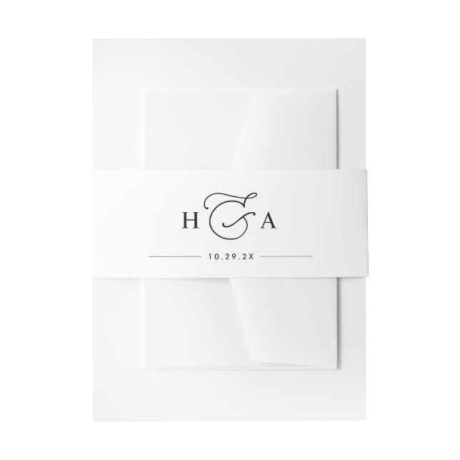 Elegant Black and White Monogram Wedding Invitation Belly Band (Front Example)