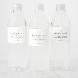 Elegant Black And White Monogram Wedding Water Bottle Label