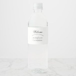 Elegant Black And White Monogram Wedding Welcome Water Bottle Label