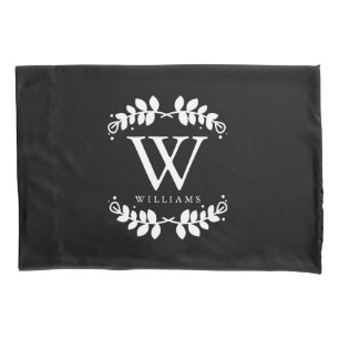 Elegant Black and White Monogrammed Pillowcase