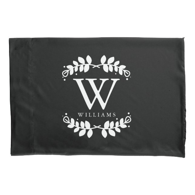Elegant Black and White Monogrammed Pillowcase (Front)