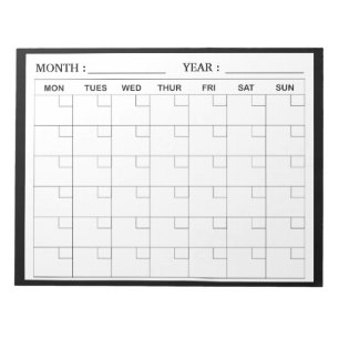 Elegant  Black and White Monthly Calendar Planner  Notepad