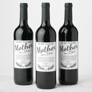 Elegant Black and White Mother in-law Wedding Gift Wine Label