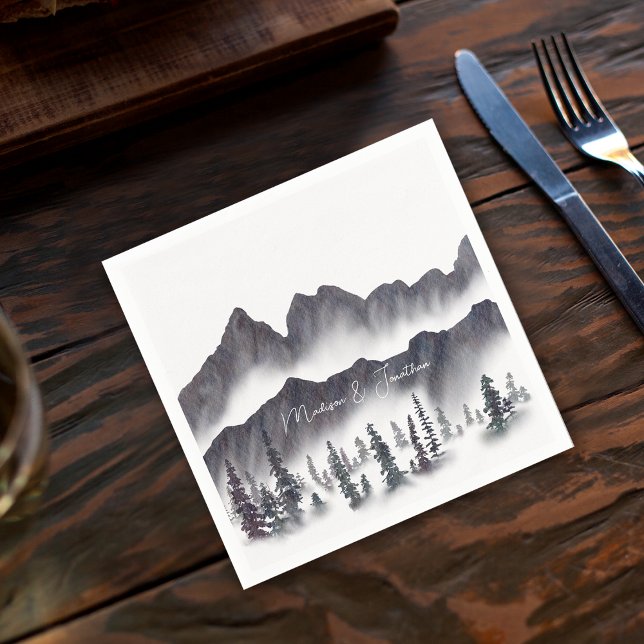 Elegant Black and White Mountains Rustic Forest Napkin (Creator Uploaded)