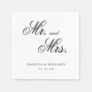 Elegant Black and White Mr. and Mrs. Wedding Napkin
