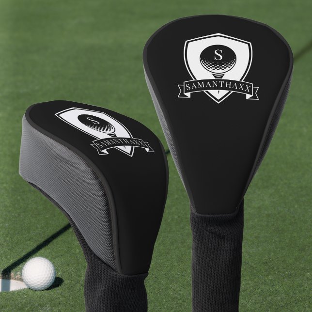 Elegant Black and White Name Initial Monogram Golf Head Cover (Elegant Black and White Name Initial Monogram Golf Head Cover)