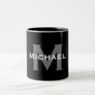 Elegant Black and White Name monogram Two-Tone Coffee Mug