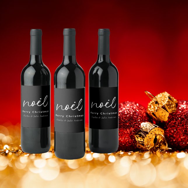 Elegant Black and White "Noel" Christmas Holiday Wine Label (Creator Uploaded)