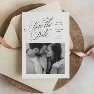 Elegant black and white one photo wedding save the date