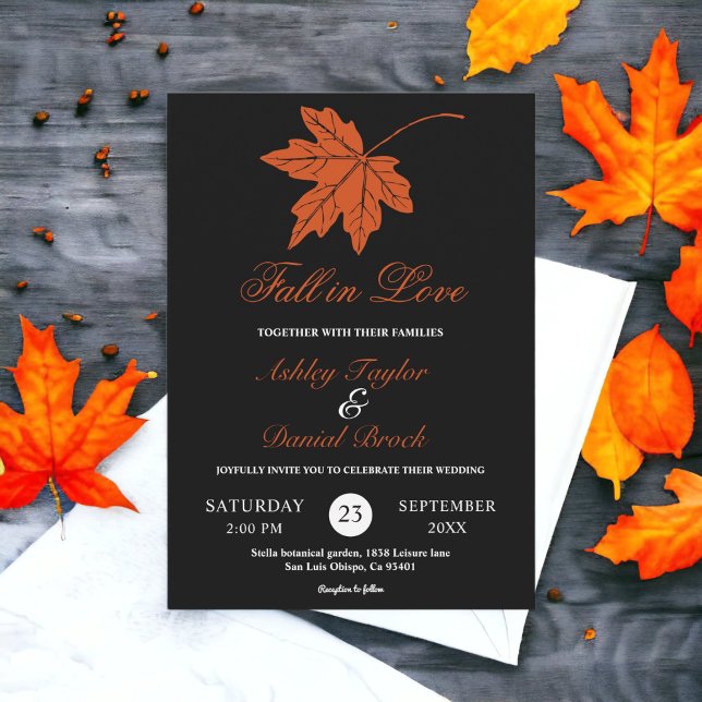Elegant Black And White Orange Fall Floral Wedding Invitation (Creator Uploaded)