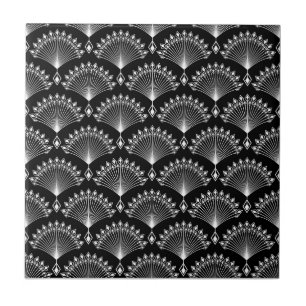 Elegant black and white ornament in art Deco style Ceramic Tile