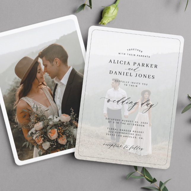 Elegant black and white overlay photo wedding invitation (Creator Uploaded)